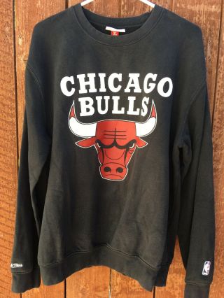 Rare Vintage Chicago Bulls Mitchell & Ness Crew Neck Sweatshirt Size Xl Black