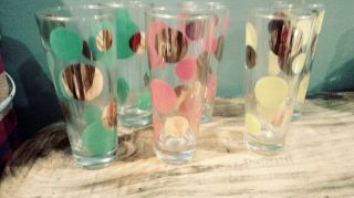 Set Of 6 Russel Wright Eclipse Vintage Mid Century Polka Dot Tall Bar Glasses