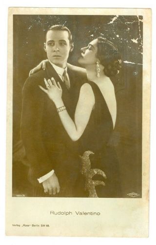 Silent Movie Actor Rudolph Valentino With Unknown Actress Vintage Postcard