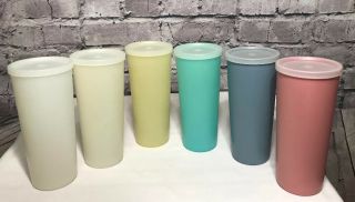 Tupperware 6 Vintage 107 Pastel 16 Ounce Tumblers Glasses With Sheer Lids 297