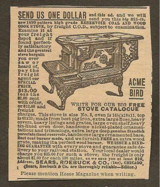 Vintage Ad For Sears & Roebuck Acme Stove,  Late 1800 