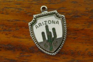 Vintage Silver Arizona State Cactus Travel Shield Charm One Of A Kind