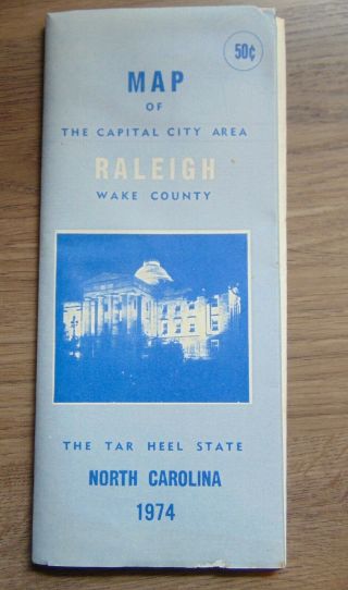 Vintage 1974 Map Of Raleigh North Carolina Wake County