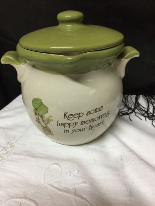 Vintage Holly Hobbie Country Living Drippings Jar Pot Avocado Green Stoneware