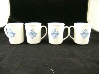 Four Vintage Corning Ware Blue Cornflower Cups Coffee Mugs