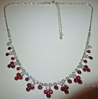 Vintage Art Deco Exotic Red & Clear Rhinestone Luxury Estate Necklace 16.  5 "