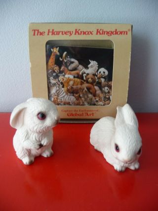 Vtg 1983 Set Of 2 Harvey Knox Kingdom House Of Global Art White Bunny Rabbit