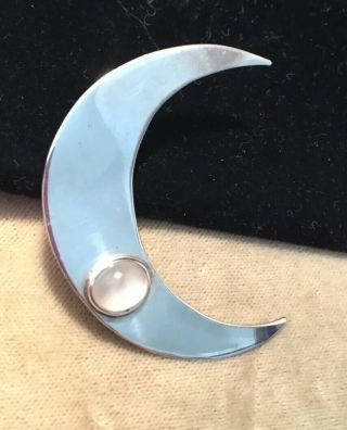 Vintage Jewellery Arts & Crafts Sterling Silver & Moonstone Crescent Moon Brooch 5