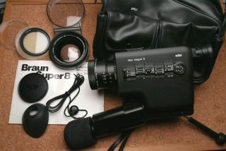 Braun Nizo Integral 5 Super8 Movie Camera F1.  2/ 8 - 40mm,  Fisheye Lens,  Accessories