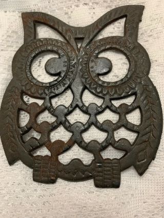 Vintage Cast Iron Owl Trivets Hot Plates Footed Black Wall Hanging Set of 3 2