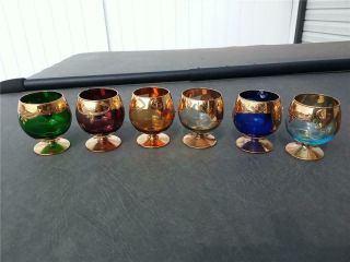 Vintage Set Of Six (6) Italian Murano /czech Hand Painted Brandy Glasses Gold