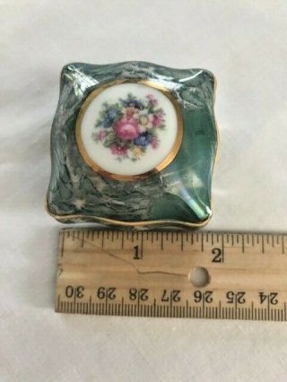 Vintage Small Limoges Trinket Box Green With Flower Design And 22 K Gold Trim