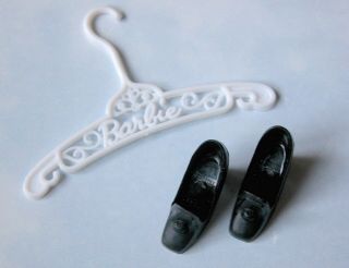 Vintage Barbie Black Chunky Pilgrim Shoes Marked Japan & Hanger 1869 Midi - Magic