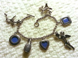 Vintage Sterling Silver Charm Bracelet With Charms,  7.  25 " 34.  6 Gr,  Danecraft,  Reo