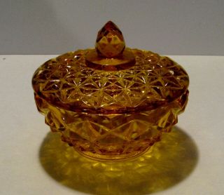Vintage Carnival Glass Yellow Covered Candy Dish Very Heavy Cut Glass