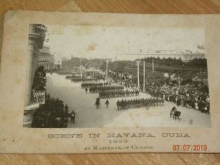 Vintage Spanish American War Soldiers Marching Photo On Card Havana Cuba 1899