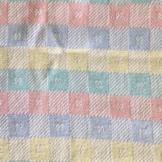 Vtg Beacon Pastel Block Cotton Knit Waffle Weave Baby Blanket