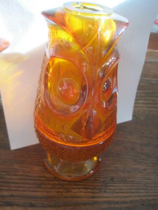 Vtg Viking Glass Orange Owl Glimmer Fairy Lamp Midcentury 2 Pc Candle Holder - Def