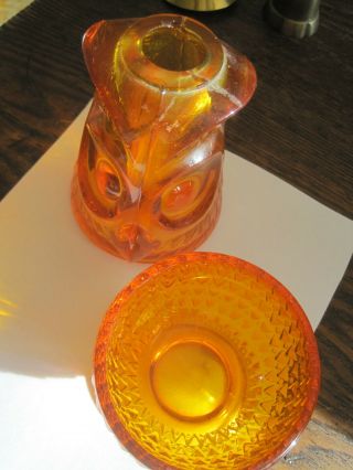 Vtg Viking Glass ORANGE Owl GLIMMER Fairy Lamp MidCentury 2 PC Candle HOLDER - DEF 2