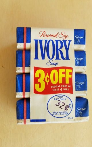 Vtg Ivory Soap Bars 4 Reg Size " 3 Cents Off " 1950 