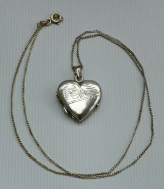 Vintage Heart Shaped Solid Silver 925 Locket Photo Pendant & 17 " Necklace Chain