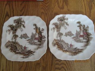 Vintage Johnson Brothers " The Old Mill " Salad Plates 7 3/4 " - Set Of 2