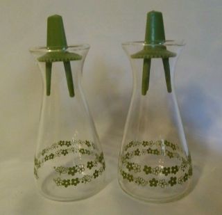 Vintage Corning Pyrex Corelle Avocado Green Salt & Pepper Shakers Clear Glass