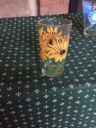 Vintage Boscul Daisy Peanut Butter Glass Name On Top 5 " Tumbler Yellow / Black