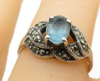 925 Sterling Silver - Vintage Blue Topaz Solitaire With Accents Ring Sz 8 - R9527