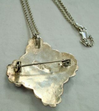 Large vintage sterling silver & garnet paste brooch/pendant,  sterling chain 5