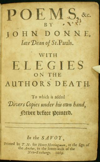 John Donne Poems 1669 Elegies Sonnets O My America Best &1st Complete Edition Nr