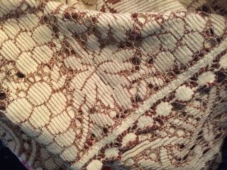 Vintage Lace Tablecloth Grape Pattern 46x48 Ecru Brown Threads