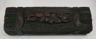 Antique Vtg C 1850 - 1900 Black Forest Carved Wood Folk Art Box Buckles Flowers
