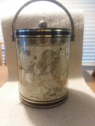 Vintage Ice Bucket Old World Maps & Countries Collectible