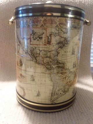 Vintage Ice Bucket Old World Maps & Countries Collectible 3