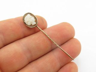 Vintage 9k 9ct 375 Gold & Carved Shell Stick Pin