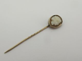 Vintage 9k 9ct 375 Gold & Carved Shell Stick Pin 3