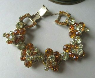 Gorgeous Vintage Juliana Amber Clear Rhinestone Bracelet
