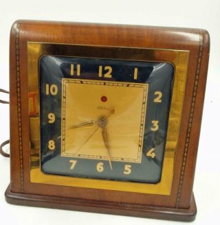 Vintage 1930s Art Deco Model 4f61 Telechron Electric Clock In Inlaid Wooden Case