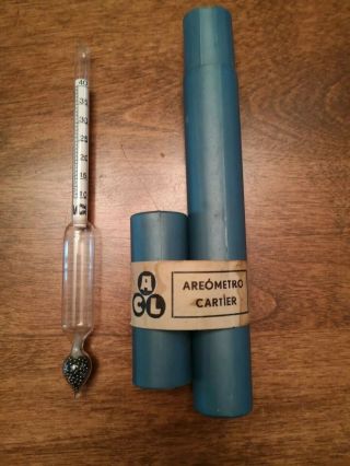 Areómetro Cartier,  Vintage Hydrometer With Case And Label,  Distilling