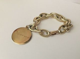Vintage Gold Tone Link Bracelet With Large Gold Tone Charm Janean