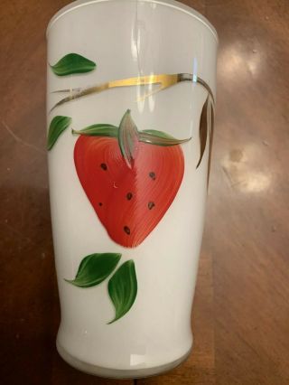 Vintage Bartlett Collins White Strawberry Glass Gold Accents Gay Fad
