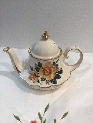 Vintage Sadler Teapot Peach/yellow Rose Gold Gilt Bell Shape 32 Ounce 1937,