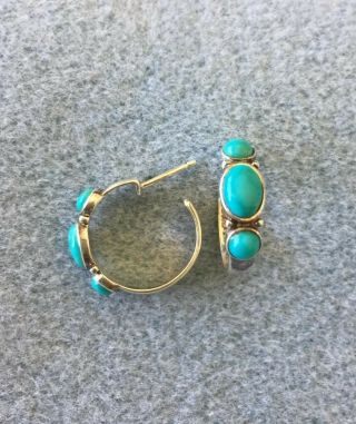 Carolyn Pollack Relios Vintage Turquoise and Sterling Silver Hoop Post Earrings 4