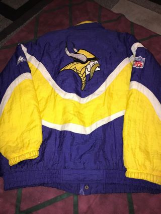 Vtg 90s Minnesota Vikings Pro Line Apex Puffy Nfl Pro Team Jacket Big Logo Xl