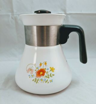 Vintage Corning Ware 6 Cup Beverage Maker Teapot Coffee Pot Wildflower P - 106