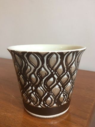 Vintage Retro Mid Century Brown Langley Stoneware Pottery Vase Plant Pot Planter