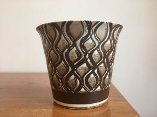 Vintage Retro Mid Century Brown Langley Stoneware Pottery Vase Plant Pot Planter 2