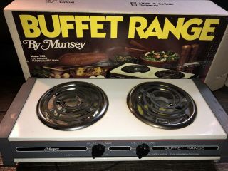 Vintage Buffet Electric Range By Munsey 2 - Burner 702 White & Gray Box
