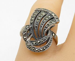 Judith Jack 925 Silver - Vintage Marcasite Waterfall Band Ring Sz 8 - R10093